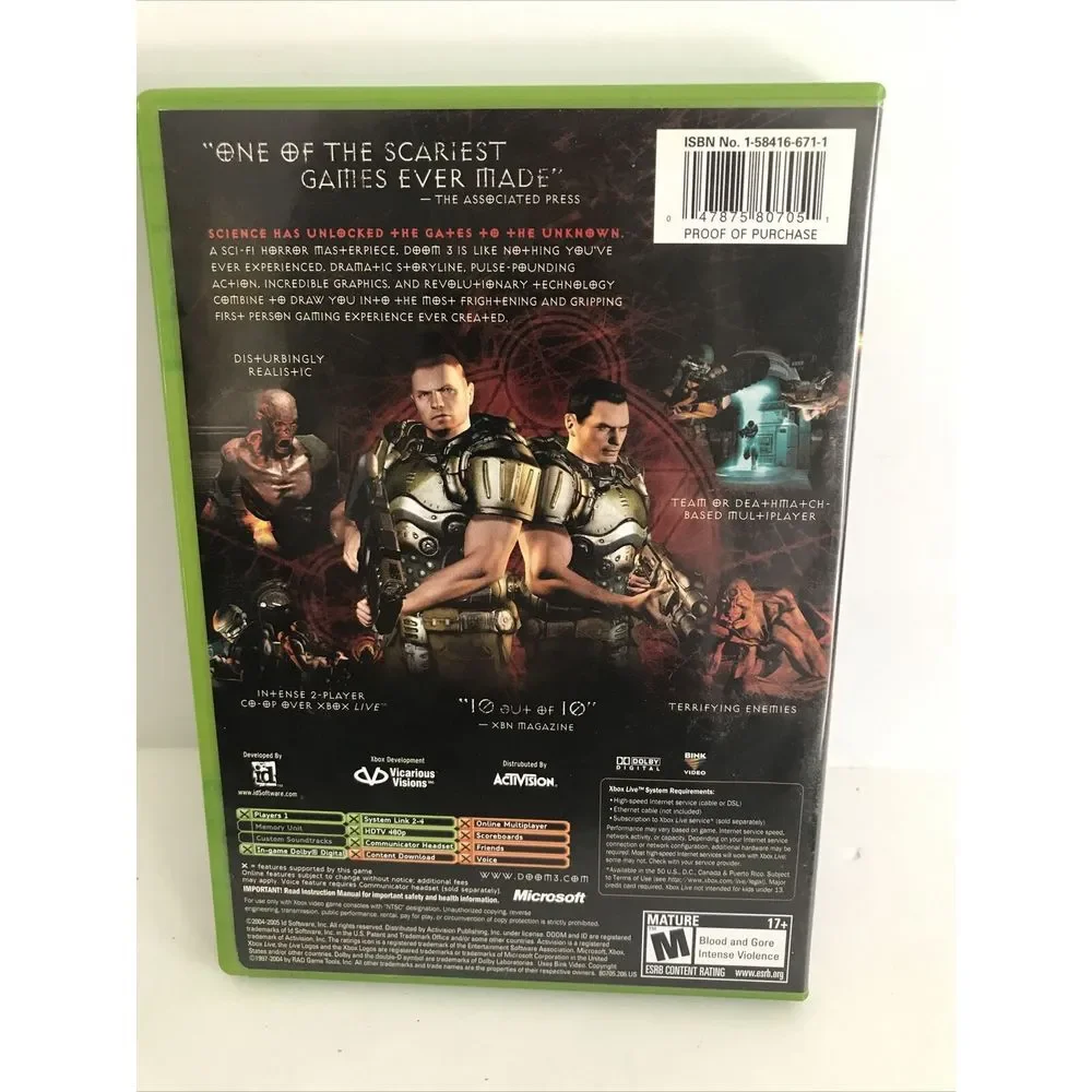 Doom 3 (Microsoft Xbox,‎ 2005) Activision with manual
